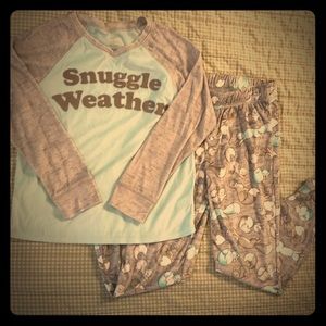 Justice size 12 girls winter pajamas fox print